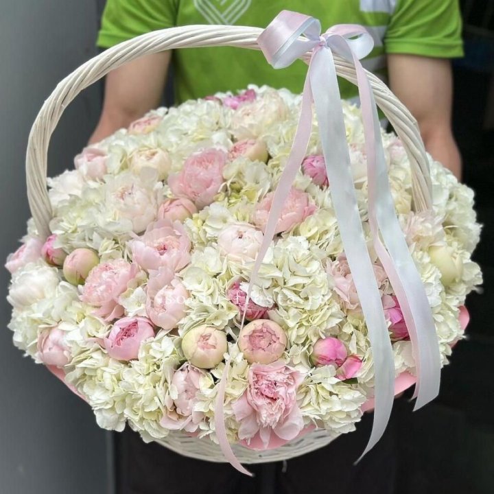 Премиум корзина гортензий и пионов в Саратове