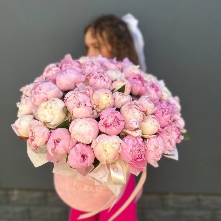 51 нежных пионов  в цилиндре в Саратове