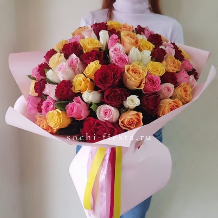 101 роза Кенийский микс "Нежность" в Саратове